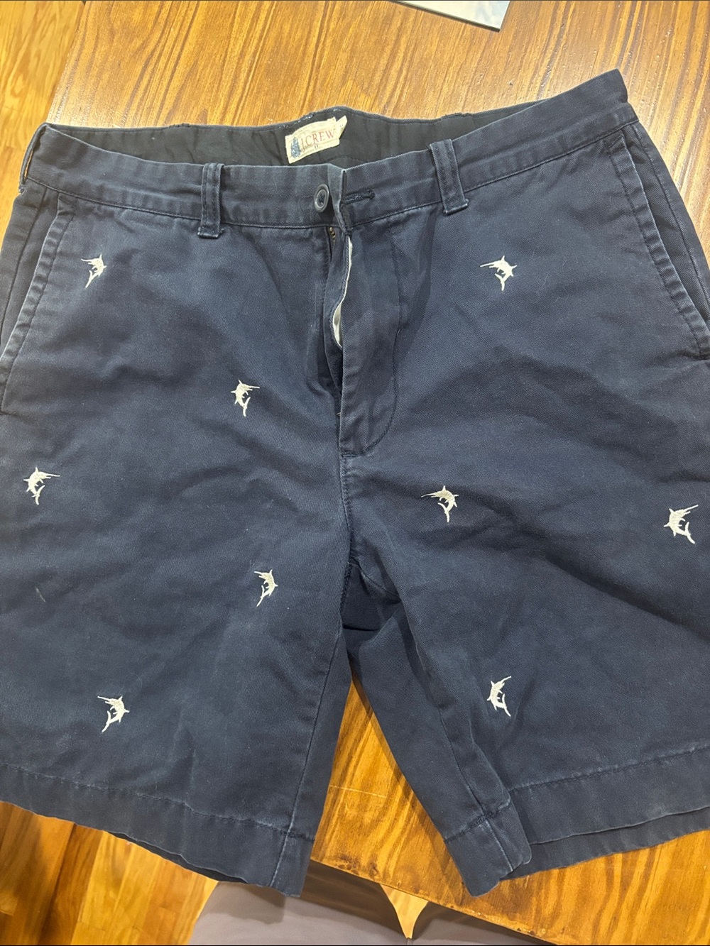 J. Crew Men’s Navy Shorts with White Marlin Embroidery